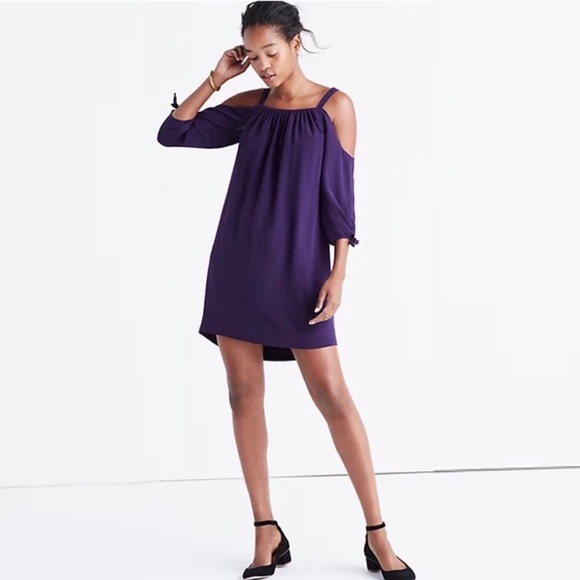 Madewell Dresses & Skirts - Madewell Silk Tie Sleeve Cold Shoulder Shift Dress Purple F9142 Size 6